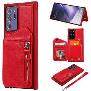 huismerk For Samsung Galaxy Note20 Ultra Zipper Double Buckle Shockproof Protective Case with Stand & Photo Holder & Wallet Function(Red)