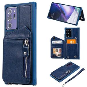 huismerk For Samsung Galaxy Note20 Ultra Zipper Double Buckle Shockproof Protective Case with Stand & Photo Holder & Wallet Function(Blue)