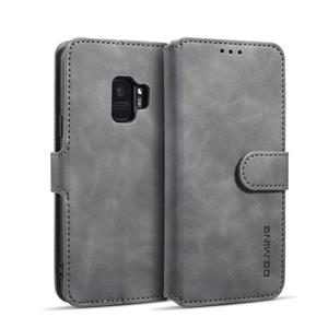 dg.ming Dg. MING retro olie kant horizontale flip case met houder & kaartsleuven & portemonnee voor Galaxy S9 (grijs)