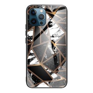 huismerk Abstract marmeren patroon glazen beschermhoes voor iPhone 13 Pro Max (Rhombus zwart)