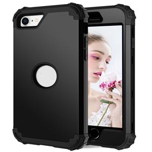 huismerk Voor iPhone SE 2020 Siliconen + PC Driedelige Anti-drop Mobile Phone Protection Bback Cover (Zwart)