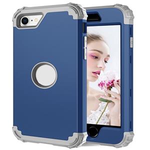 huismerk Voor iPhone SE 2020 Siliconen + PC Driedelige Anti-drop Mobile Phone Protection Bback Cover (Blauw)