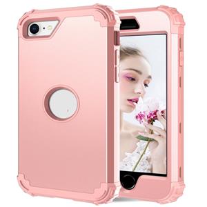 huismerk Voor iPhone SE 2020 Siliconen + PC Driedelige Anti-drop Mobile Phone Protection Bback Cover (Rose Gold)