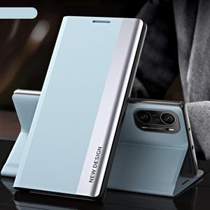 huismerk For Xiaomi Mi 11i / Poco F3 / Redmi K40 / K40 Pro Side Electroplated Magnetic Ultra-Thin Horizontal Flip Leather Case with Holder(Light Blue)