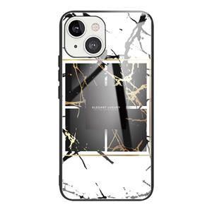 huismerk Marmeren gehard glas achterkant TPU grenszaak voor iPhone 13 (HCBL-23)