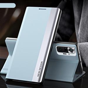 huismerk For Xiaomi Redmi Note10 4G / Note 10S Side Electroplated Magnetic Ultra-Thin Horizontal Flip Leather Case with Holder(Light Blue)