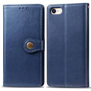 huismerk Voor iPhone SE 2020 Retro Solid Color Leather Buckle Telefoonhoes met Lanyard & Photo Frame & Card Slot & Wallet & Stand Functie(Blauw)