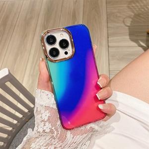 huismerk Glitter Poeder Galvaniseren Smudge Gradient Shockproof Phone Case voor iPhone 13 (Blue Red J4)