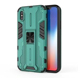 huismerk Supersonische PC + TPU schokbestendige beschermhoes met houder voor iPhone X & XS (groen)