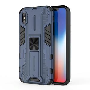 huismerk Supersonische PC + TPU Schokbestendige Beschermhoes met Houder Voor iPhone X & XS (Donkerblauw)