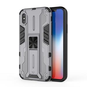 huismerk Supersonische PC + TPU Schokbestendige Beschermhoes met Houder Voor iPhone X & XS(Grijs)