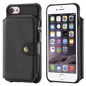 huismerk Voor iPhone 6 Zipper Shockproof Beschermhoes met kaartsleuven & beugel & fotohouder & portemonneefunctie(zwart)