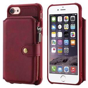 huismerk Voor iPhone 6 Zipper Shockproof Beschermhoes met kaartsleuven & beugel & fotohouder & portemonneefunctie(Rood)