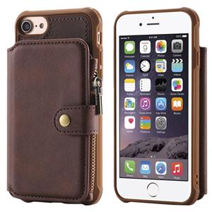 huismerk Voor iPhone 6 Zipper Shockproof Beschermhoes met kaartsleuven & beugel & fotohouder & portemonneefunctie(Koffie)