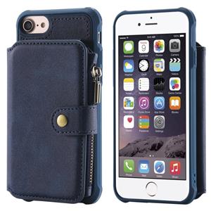 huismerk Voor iPhone 6 Zipper Shockproof Beschermhoes met kaartsleuven & beugel & fotohouder & portemonneefunctie(blauw)