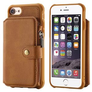 huismerk Voor iPhone 6 Zipper Shockproof Beschermhoes met kaartsleuven & beugel & fotohouder & portemonneefunctie(Bruin)