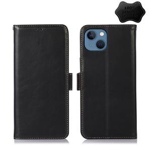 huismerk Crazy Horse Top Layer Cowhide Leather Phone Case For iPhone 13(Black)