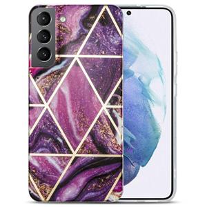 huismerk Voor Samsung Galaxy S22 5G Electroplating IMD Marble TPU Telefoonhoes (Paars)