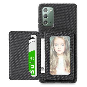 huismerk Voor Samsung Galaxy Note20 Carbon Fiber Magnetic Card Tas TPU + PU Schokbestendig Back Cover Case met Houder & Card Slot & Fotolijst