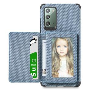 huismerk Voor Samsung Galaxy Note20 Carbon Fiber Magnetic Card Tas TPU + PU Schokbestendig Back Cover Case met Houder & Card Slot & Fotolijst