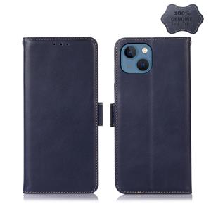 huismerk Crazy Horse Top Layer Cowhide Leather Phone Case For iPhone 13(Blue)