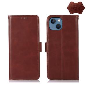 huismerk Crazy Horse Top Layer Cowhide Leather Phone Case For iPhone 13(Brown)