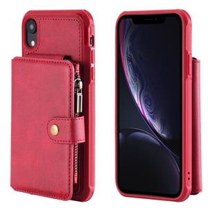 huismerk Voor iPhone XR Zipper Shockproof Protective Case met Kaartslots & Beugel & Fotohouder & Wallet-functie (Rood)