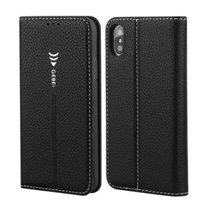 Voor iPhone XS / X GEBEI PU+TPU horizontale flip beschermhoes met houder & kaartsleuven(zwart)