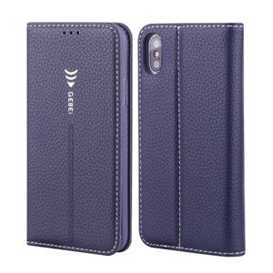 Voor iPhone XS / X GEBEI PU+TPU horizontale flip beschermhoes met houder & kaartsleuven(blauw)