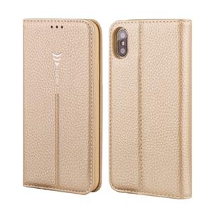 Voor iPhone XS / X GEBEI PU+TPU horizontale flip beschermhoes met houder & kaartsleuven(goud)