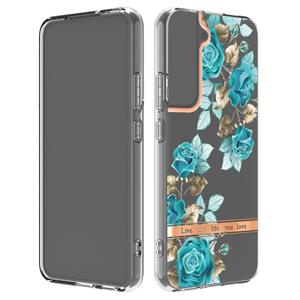 huismerk Voor Samsung Galaxy S22 Bloemen en planten Serie IMD TPU Telefoonhoes (Blue Rose)