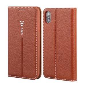 Voor iPhone XS/X GEBEI PU + TPU horizontale Flip beschermhoes met houder & kaartsleuven (bruin)