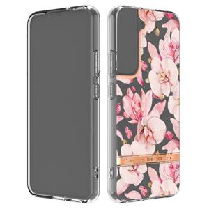 huismerk Voor Samsung Galaxy S22 Bloemen en planten Serie IMD TPU-telefooncase (Pink Gardenia)