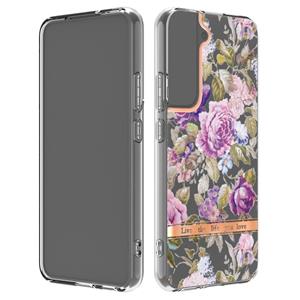 huismerk Voor Samsung Galaxy S22 Bloemen en planten Serie IMD TPU Telefoonhoes (Purple Peony)