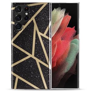 huismerk Voor Samsung Galaxy S22 Ultra 5G Electroplating IMD Marble TPU Telefoonhoes (Zwart)