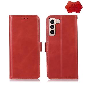 huismerk For Samsung Galaxy S22+ 5G Crazy Horse Top Layer Cowhide Leather Phone Case(Red)