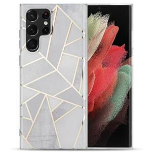 huismerk Voor Samsung Galaxy S22 Ultra 5G Electroplating IMD Marble TPU Telefoonhoes (GRIJS)