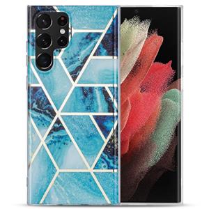 huismerk Voor Samsung Galaxy S22 Ultra 5G Electloplating IMD Marble TPU Telefoonhoes