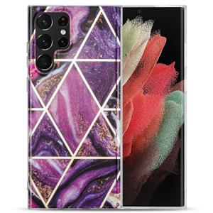 huismerk Voor Samsung Galaxy S22 Ultra 5G Electroplating IMD Marble TPU Telefoonhoes (Paars)