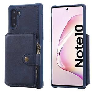 huismerk Voor Galaxy Note 10 Zipper Shockproof Protective Case met kaartsleuven & beugel & fotohouder & portemonneefunctie (blauw)