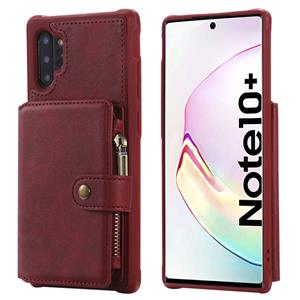 huismerk Voor Galaxy Note 10 Plus Zipper Shockproof Protective Case met Kaartslots & Beugel & Fotohouder & Wallet-functie (Rood)