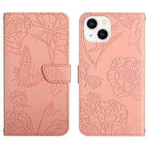 huismerk Huid Feel Butterfly Peony reliëf lederen telefooncase voor iphone 13