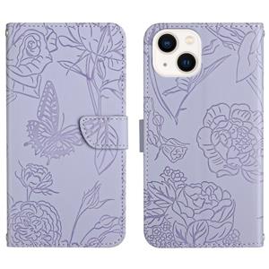 huismerk Skin Feel Butterfly Peony reliëf lederen telefooncase voor iphone 13