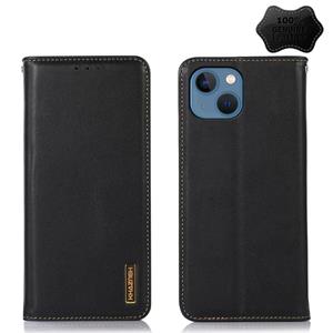 huismerk KHAZNEH Nappa Top Layer Cowhide Leather Phone Case For iPhone 13(Black)