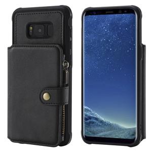 huismerk Voor Galaxy S8 Plus Zipper Shockproof Beschermhoes met kaartsleuven & beugel & fotohouder & portemonneefunctie(zwart)