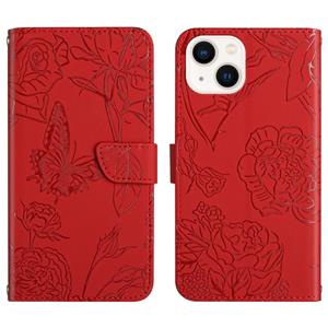 huismerk Skin Feel Butterfly Peony reliëf lederen telefooncase voor iPhone 13 mini