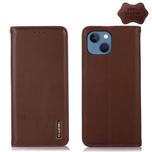 huismerk KHAZNEH Nappa Top Layer Cowhide Leather Phone Case For iPhone 13(Brown)