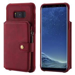 huismerk Voor Galaxy S8 Plus Zipper Shockproof Beschermhoes met kaartsleuven & beugel & fotohouder & portemonneefunctie(rood)