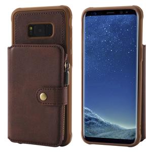 huismerk Voor Galaxy S8 Plus Zipper Shockproof Beschermhoes met kaartsleuven & beugel & fotohouder & portemonneefunctie(Koffie)