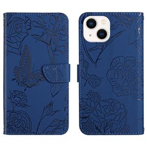 huismerk Huid Feel Butterfly Peony reliëf lederen telefooncase voor iPhone 13 mini